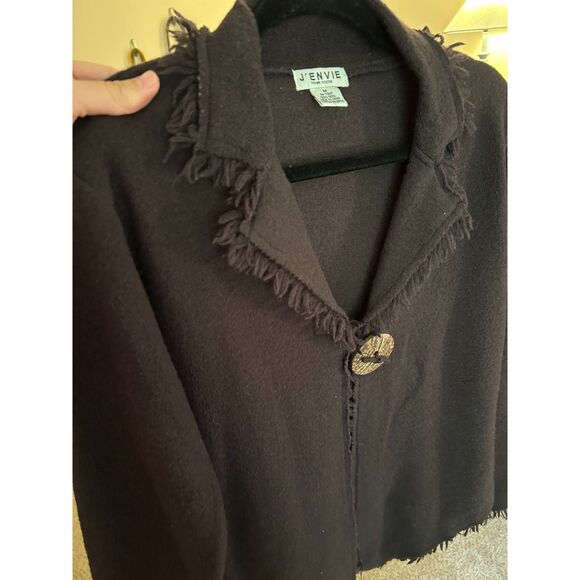 J'ENVIE Wool Brown Cardigan Fringe White Size M - Picture 3 of 7